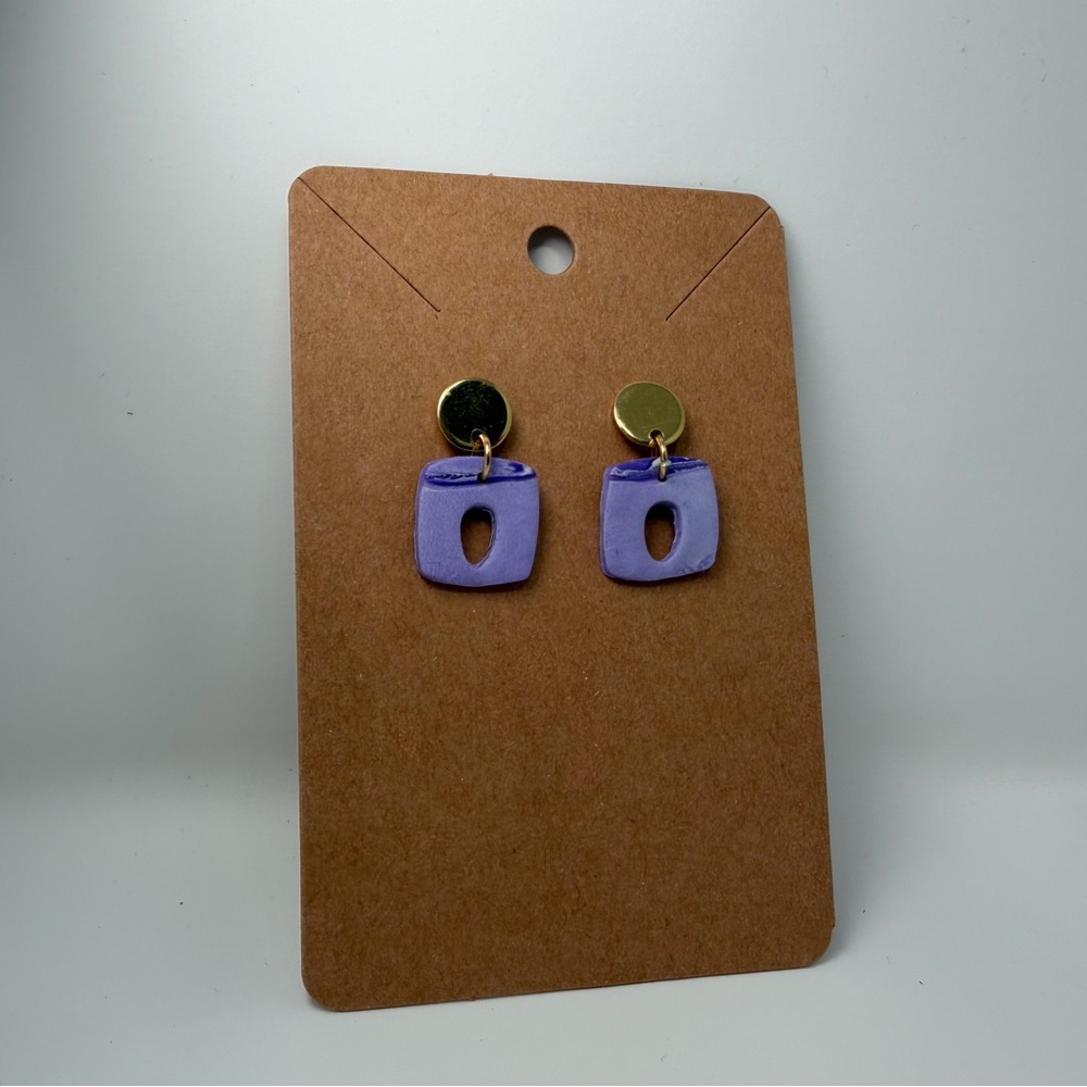 Stainless Steel Gold and Purple Geometric Earrings